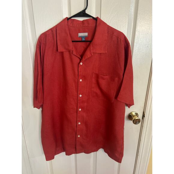 Breakwater Red 100% Linen Short Sleeve Shirt Button Up Size Large - Picture 1 of 3